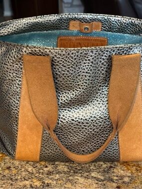 Consuela Gold Pebbled Tote with Tan Leather Handles